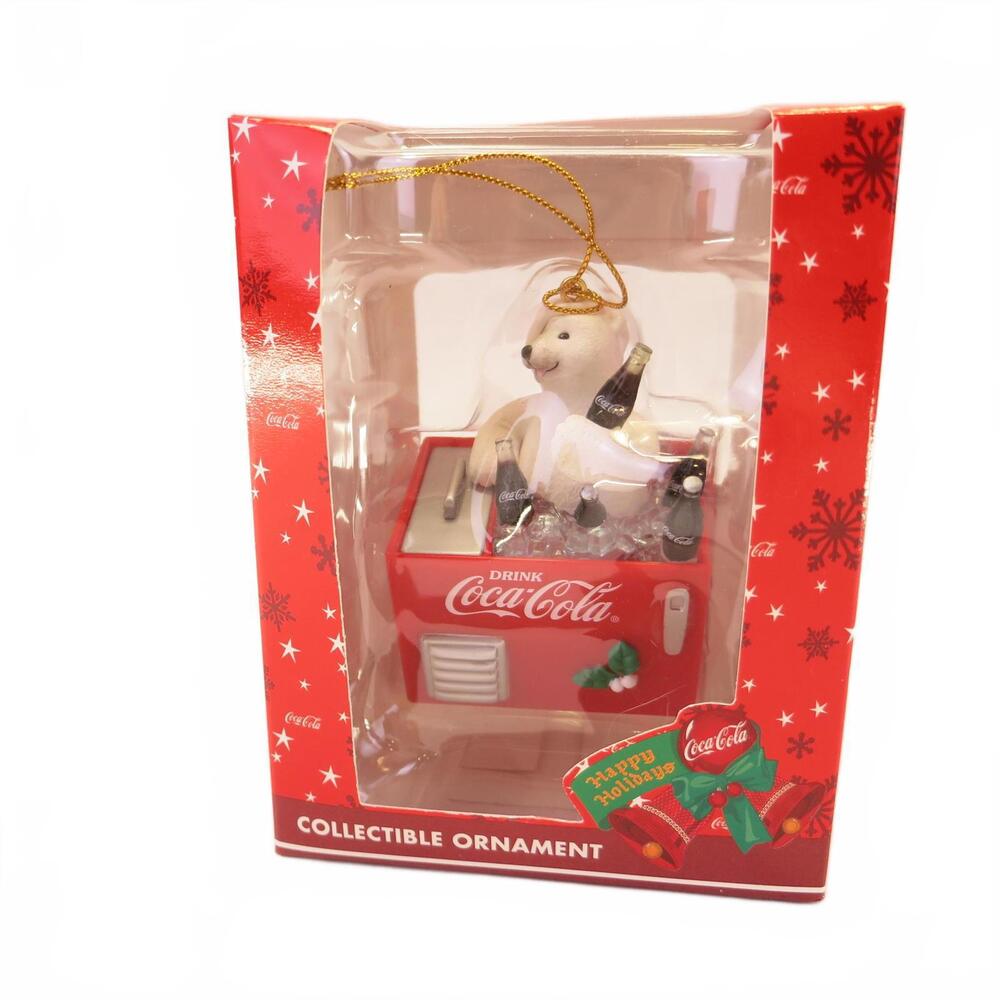 Vintage Trevco Coca-Cola Polar Bear in Ice Chest of Coke Ornament 200104